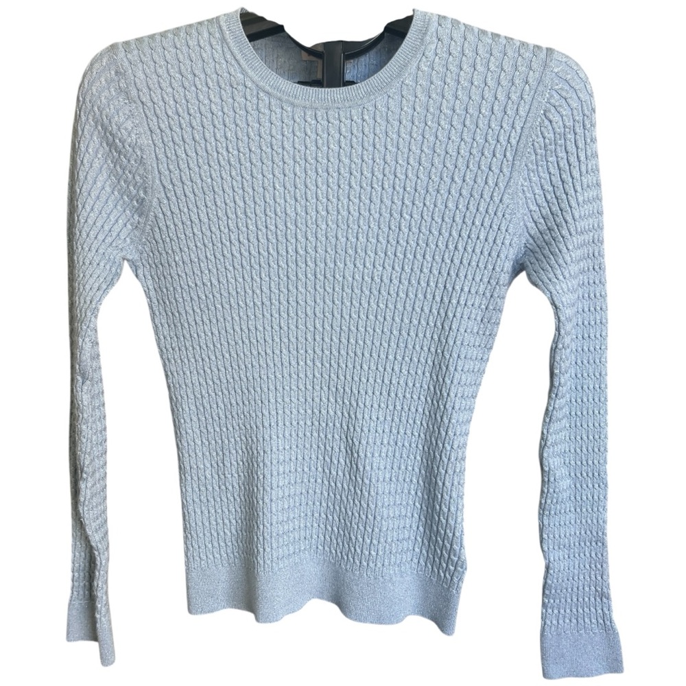 Brooks Brothers Women’s Red Fleece Blue Metallic Cable Knit Sweater Size Medium
